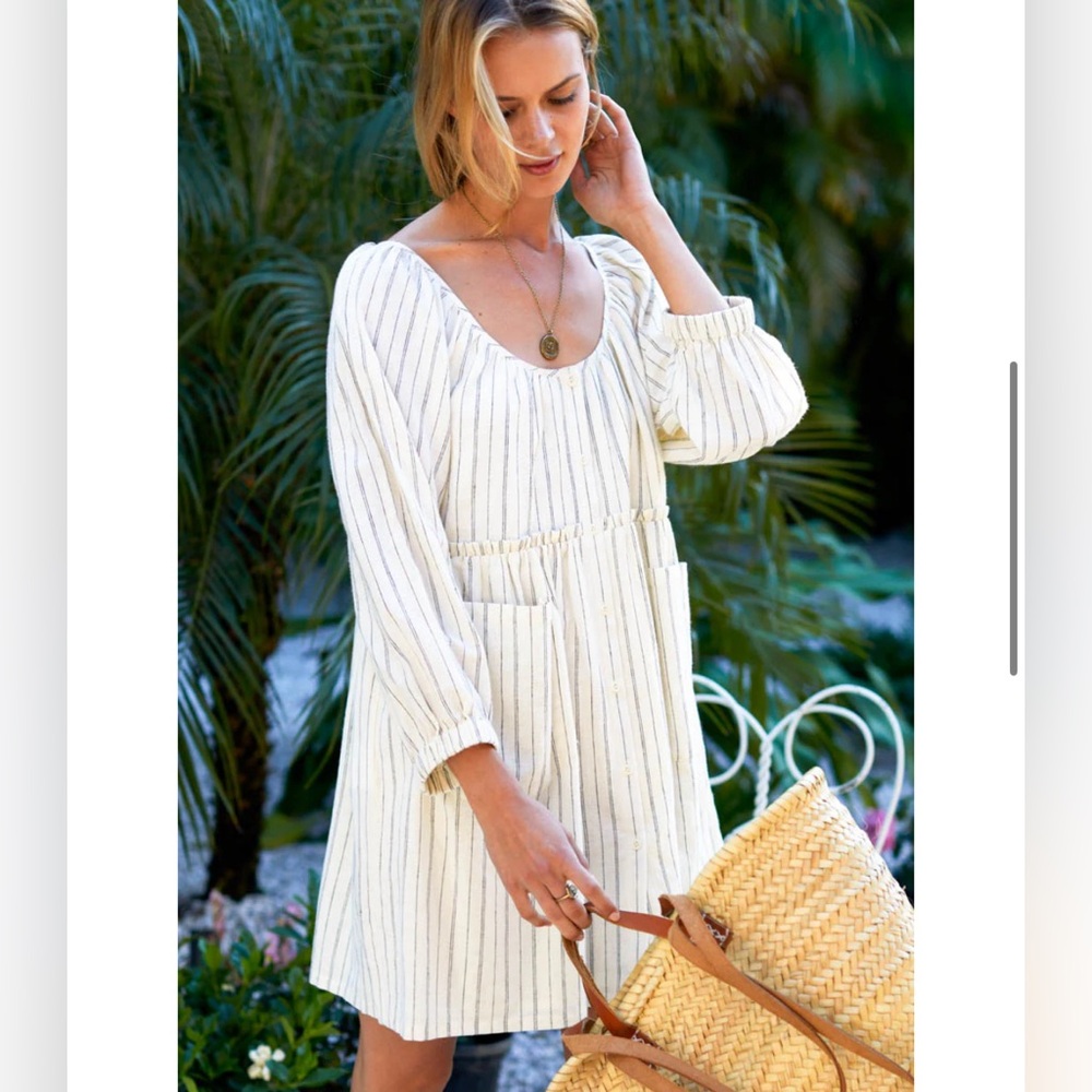 Emerson Fry Jasmine Button Dress in Ivory Hemp Stripe Organic Size XL